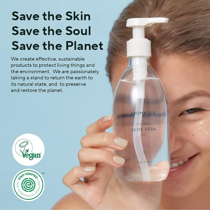 AROMATICA Organic Aloe Vera Gel Gift Set 300ml each – Vegan Body Moisturizer for Irritated Skin, After-Sun Skin Care