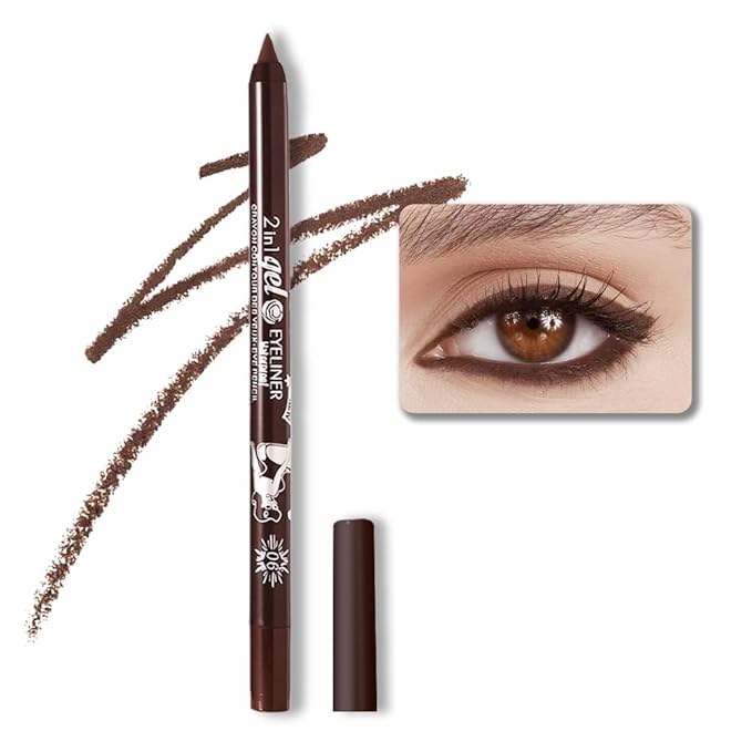 evpct 1Pcs Dark Brown Color Gel Glitter Eyeliner Pencils Set for Women Waterline Waterproof Smudge Proof lapiz de ojos delineador de ojos contra el agua Eye Liner Makeup,06# Dark Brown