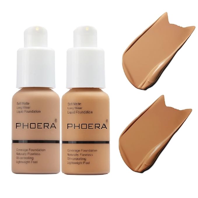 2 Pack PHOERA Foundation 105# Sand and 106#Warm Foundation Makeup.