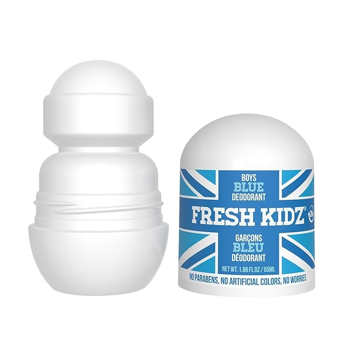 Fresh Kidz Roll On Deodorant for Kids and Teens - Baking Soda and Aluminum-free 24 Hour Protection for Sensitive Skin - Boys "Blue" 1.86 fl.oz. (3 Pack)