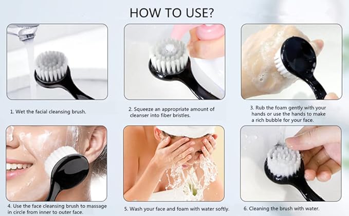 Facial Cleansing Brush, 4 Colors Facial Exfoliating Brush Face Wash Scrub Exfoliator Brush for Makeup Skincare Removal, 4 Pcs (Black Blue Green Pink)