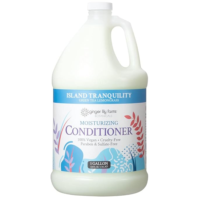 Ginger Lily Farms Botanicals Moisturizing Conditioner for Dry Hair, Island Tranquility, 100% Vegan & Cruelty-Free, Green Tea Lemongrass Scent, 1 Gallon Refill (Pack of 4)