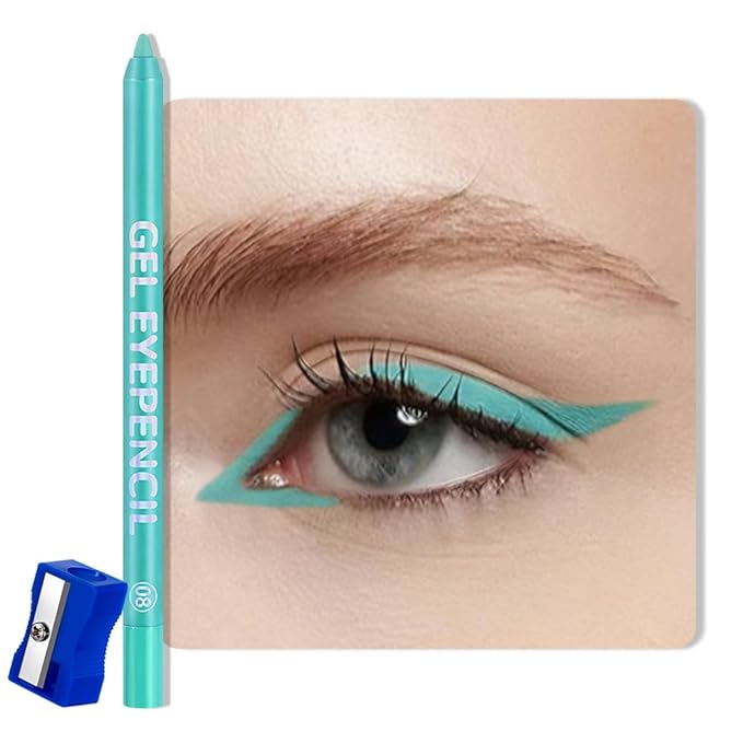 Lake Blue Matte Gel Eyeliner Pencil, Multi-Use Waterline Eyeliner with Sharpener, Sharpenable Eye Liner Waterproof Smudge Proof, High Pigmented Eye Makeup Liners, Vegan & Cruelty-Free 08