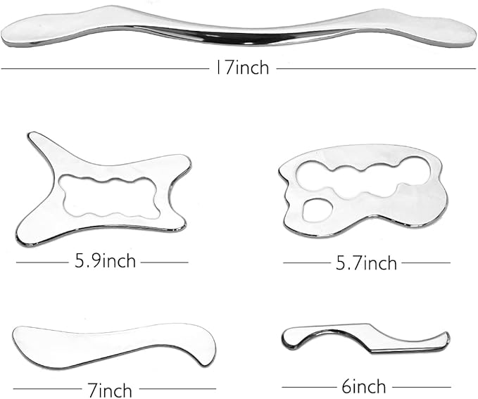 Gua Sha Scraping Massage Tools Set, Stainless Steel Guasha Massage Tools for Soft Tissue Therapy (5 Pcs)