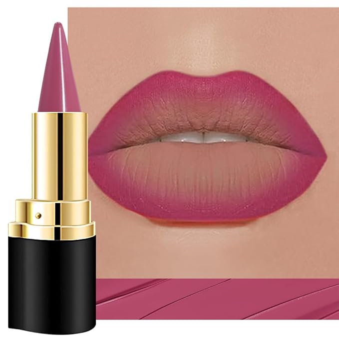 evpct Plum Rose Gradient Matte Lipstick Lip Liner Crayon Combo Pencil Set for Women Long Lasting Waterproof, Rose Purple Matte Cream Lip Liner and Lipstick Combo Makeup, Flawless Gradual Ombre Effect