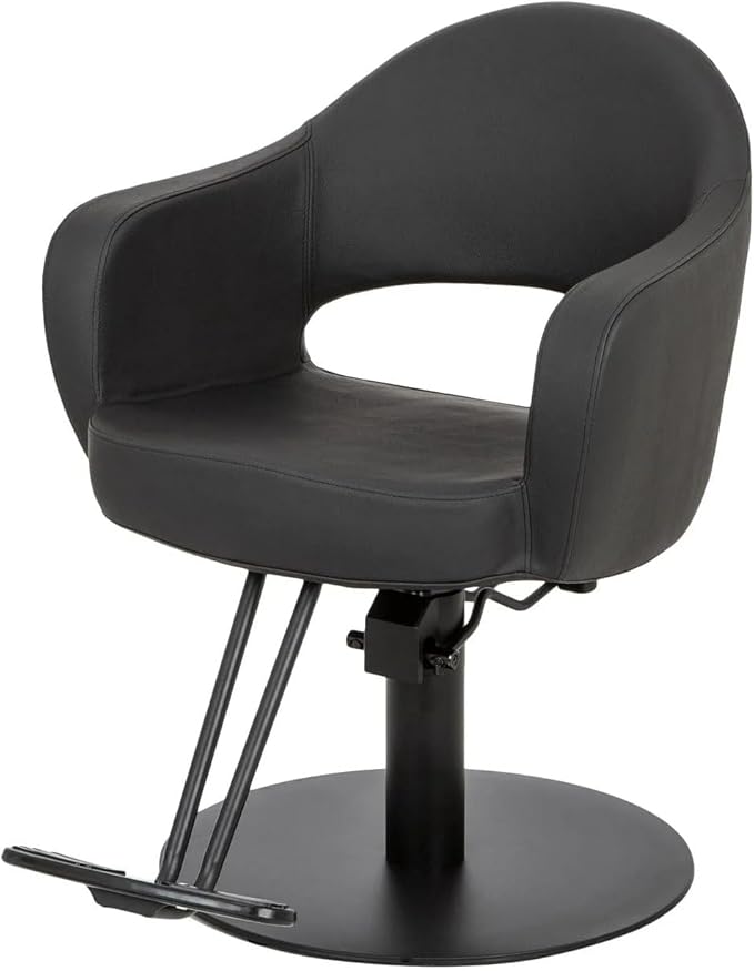 Buy-Rite Cleo Professional Salon Styling Chair & Barber Chair – All Black Vinyl w/Black Stitching, Easy-Clean Crevice-Free Seat, Flat Round Base, Heavy-Duty Build – YLG-376