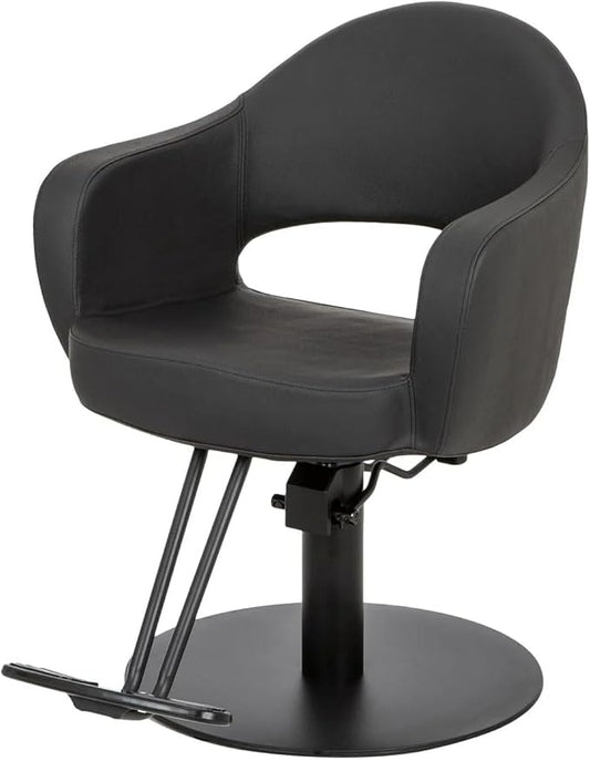 Buy-Rite Cleo Professional Salon Styling Chair & Barber Chair – All Black Vinyl w/Black Stitching, Easy-Clean Crevice-Free Seat, Flat Round Base, Heavy-Duty Build – YLG-376