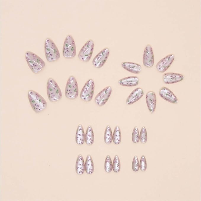 Almond Press On Nails - Medium French Tips Nude Glossy Full Cover Nails for Women - 30 PCS/Set