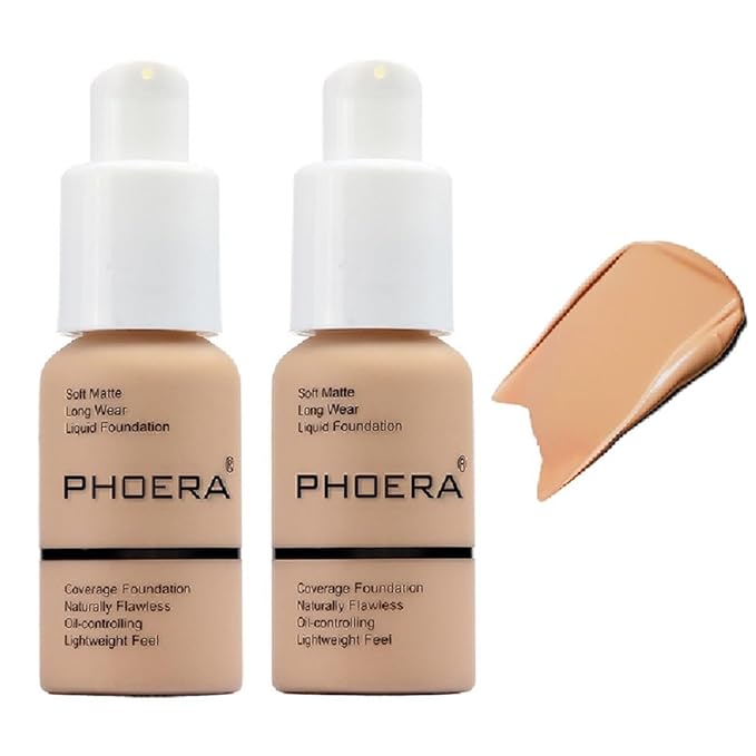 2 Pack PHOERA Foundation 104 Buff Beige Makeup,Full
