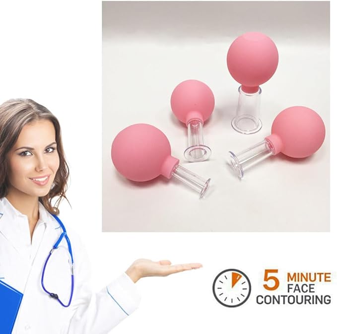 Luzly Face Cupping Set - Anti-Aging Facial Tools, Gua Sha, Wrinkles Massage, Vacuum Suction Therapy for Face, Leg, Arm, Back, Shoulder, Muscle and Joint Pain - Pink