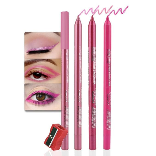 evpct 3Pcs Shimmer Pink & Shimmer Peach Red & Rose Red Gel Glitter Eyeliner Pencils Set for Women Waterproof Smudge Proof lapiz de ojos delineador de ojos contra el agua Eye Liner Makeup 03 04 21
