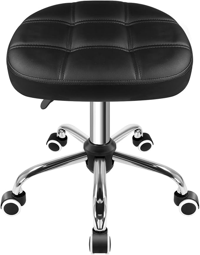 FURWOO Oval Rolling Stool Height Adjustable Massage Chair with Wheels for Spa Salon Black