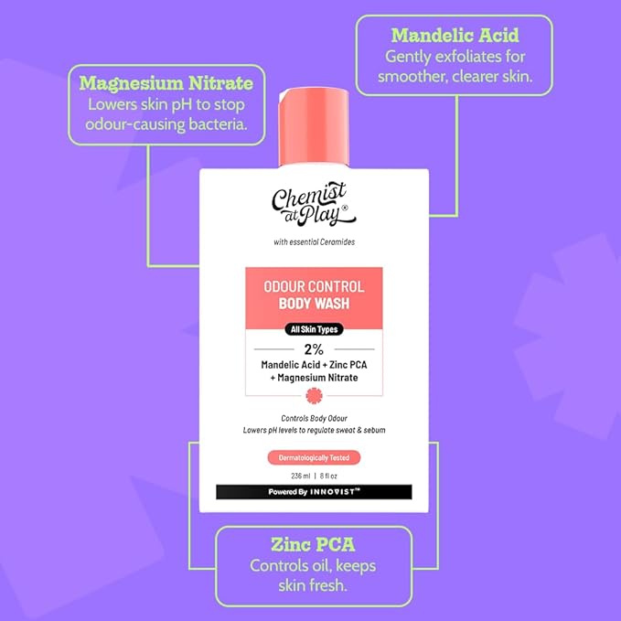 Chemist at Play Odour Control Body Wash| Controls Body Odour| Long Lasting Freshness | Regulates sweat & sebum| 7.9 Fl oz