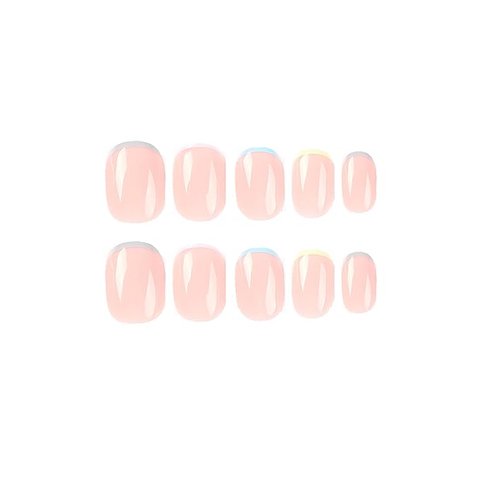 Colour French Tips Press On Nails Extra Short Square, Extra Short French Tip Nails, Designer Reusable Acrylic Nails Press Ons, Fake Nails With Glue On Nails, Daily Wea False Nails For Women