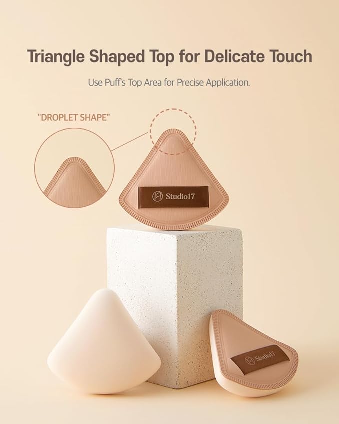 Pang Pang Triangle Makeup Powder Puff 1 Pc | Latex Big Makeup Sponge for Foundation | Fluffy Cushion Puff with Narrow Tip | Korean Makeup Puff for Foundation and Powder | 2.2In Diamater