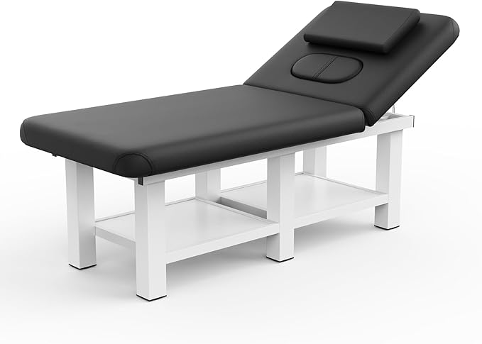 Stationary Massage Table, 75”L 31.5''W Heavy Duty Esthetician Bed, 800LBS Metal Frame PU Leather Physical Therapy Table Spa Lash Bed Professional Equipment (Black)