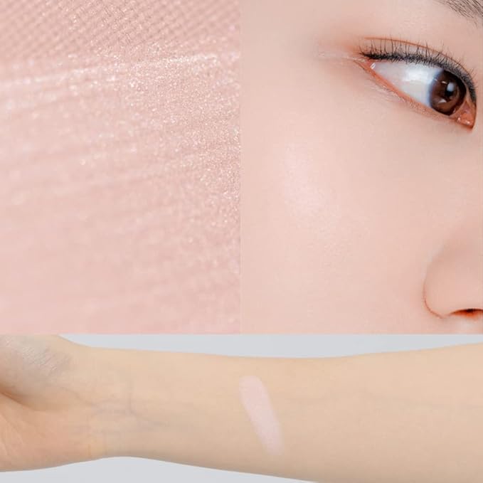 ABOUT TONE Glow Powder Pact 0.28oz - Shining Tone-Up Pressed Powder Compact with Mirror and Puff Natural Peach Pearl Shimmery Blur Finish Face Makeup Setting Finishing Transparent Sebum Control Vegan