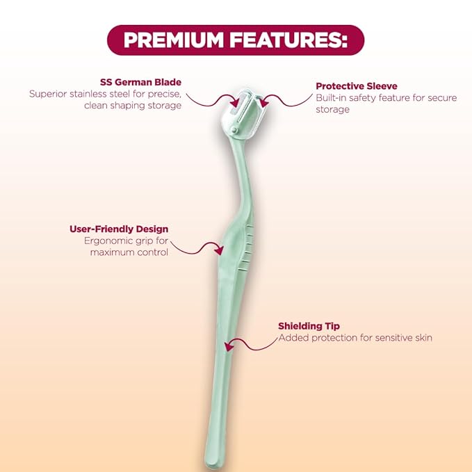 Eyebrow Shaper Tool for Women, 3ct | Eyebrow Shaper, Face Razor, Upper Lip & Chin Hair Remover | SS German Blade, Painless Shaving, Smooth Skin, Peach Fuzz Remover