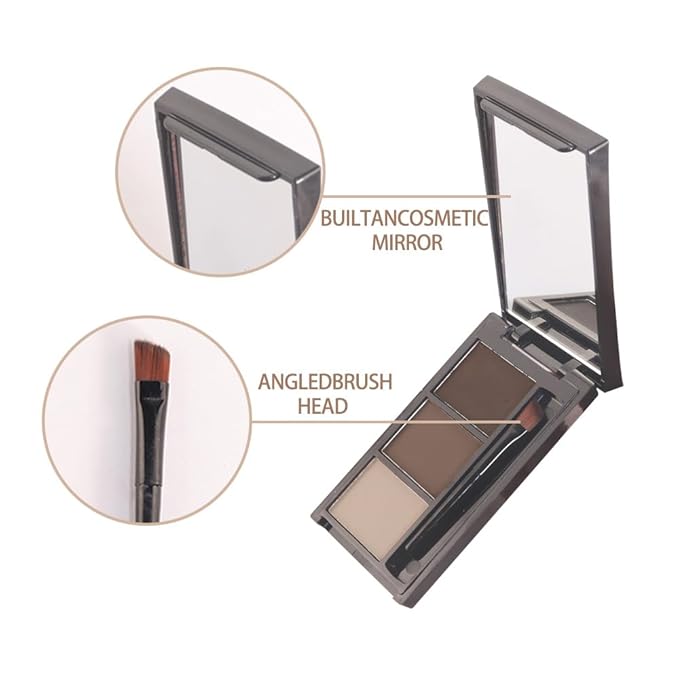Eye Brow Powder for Women, Taupe Eyebrow Powder Kit with Brush, Long-Lasting 3 Colors Brow Palette, Filler for Full, Defined Natural Brows Shaping (02)