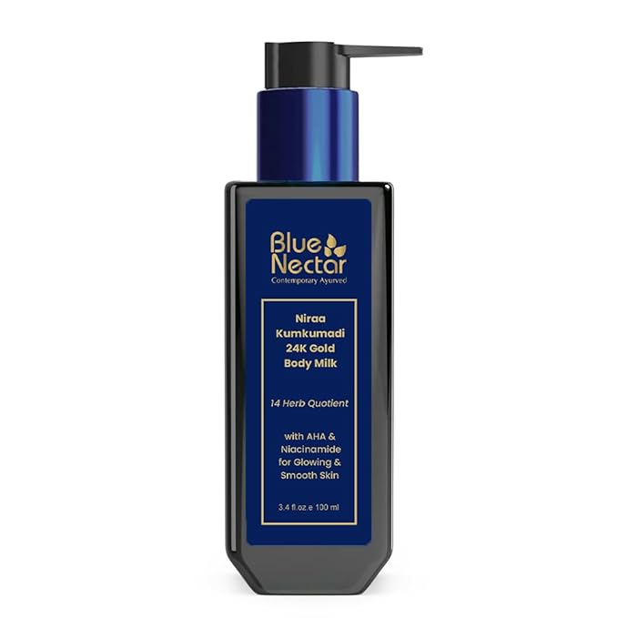 Blue Nectar 24K Carat Gold Body Milk for Women & Men | Body Lotion with Plant Based AHA & Niacinamide | Moisturizer for Body | All Skin Types (14 Herbs, 3.38 Fl Oz)
