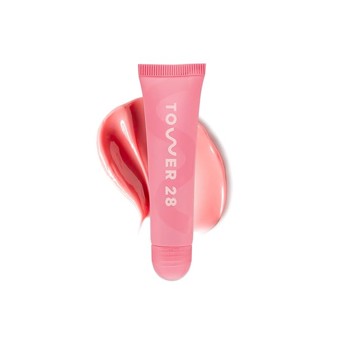 Tower 28 LipSoftie Hydrating Tinted Lip Treatment Balm, Moisturizing Lip Mask for Chapped Lips - Watermelon Kiwi Flavor, Sheer Baby Pink Gloss