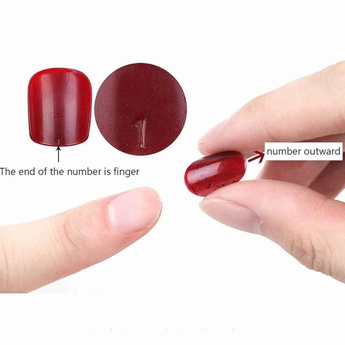 Cute Press on Nails Short Fake Nails Oval False Nails with Design Red Full Cover Nails for Girls 24pcs