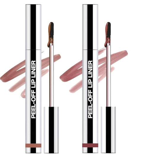 2Pcs Matte Liquid Lip Gloss Stain-Peel Off Lip Liner Tattoo, Long Lasting Peel Off Lip Stain,Waterproof & Transfer-Proof Lip Liner Peel Off Lip Gloss for All Skin Types (#02+#03)