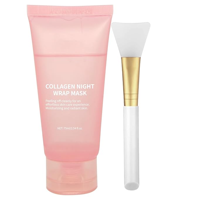 2025 Collagen Overnight Wrapping Peel Off Facial Mask with Jelly Brush, Elasticity & Hydration, Natural Ingredients for Firmer Skin, Reduces Sagging & Dullness, Korean Skin Care（75ml, 2.54 fl.oz)
