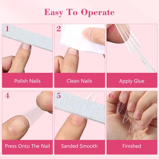 Quaferen Clear Stiletto Nail Tips, 500PCS Half Cover Soft Gel Nail Tips Medium Stiletto False Nails Almond Shape Curved Tips for Acrylic Nails Salon Home DIY with Box 10Sizes