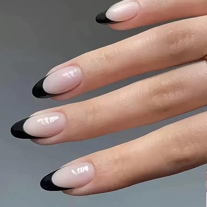 144 Pcs Press on Nails Medium Almond Fake Nails with Glue French Tip False Nails with Designs Glue on Nails Full Cover Acrylic Stick on Nail Reusable Artificial Nail for Women Manicure 6 Packs