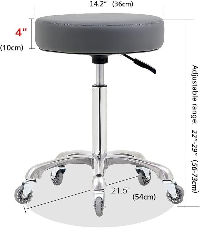 Rolling Stool with Wheels, Heavy Duty 400 lbs Stool for Shop Guitar Lab Tattoo Workbench Medical, Adjustable Swivel Chair (Grey)