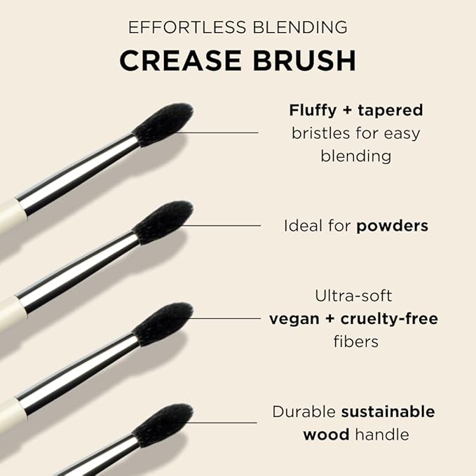 HALEYS Crease Eyeshadow Brush, Medium Fluffy Tapered Brush, Soft, Easy Blending Makeup Tool, Seamless, Multi-tasking Makeup Brush for Cream and Powder, High-end Synthetic Bristles, Vegan + CF