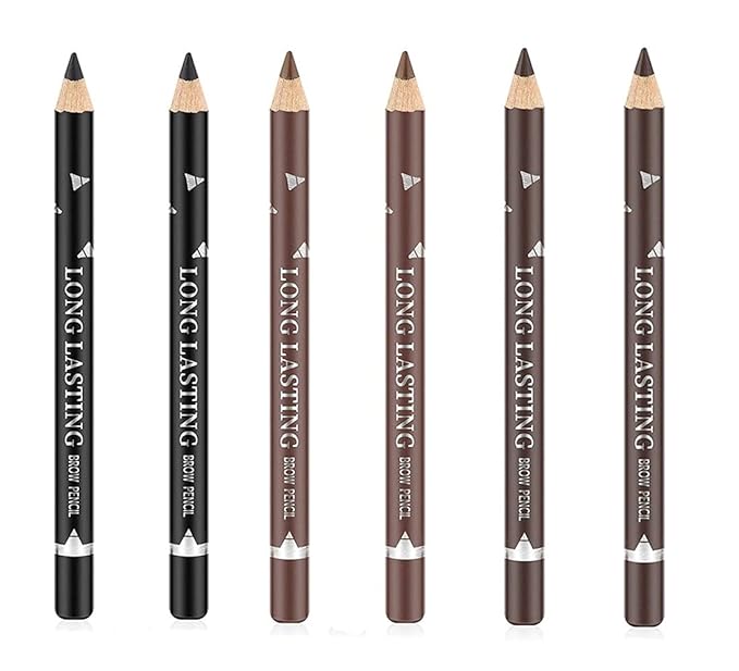 Go Ho 6 PCS Eyebrow Eye Liner Pencil Set,Easy to Color Sweatproof Eye Brow Pencil,Professional Long-lasting Eyeliner Gel Makeup Brow Tint Pen,3 Colors(Black,Brown,Dark Brown)