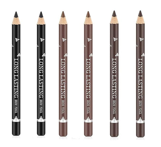 Go Ho 6 PCS Eyebrow Eye Liner Pencil Set,Easy to Color Sweatproof Eye Brow Pencil,Professional Long-lasting Eyeliner Gel Makeup Brow Tint Pen,3 Colors(Black,Brown,Dark Brown)