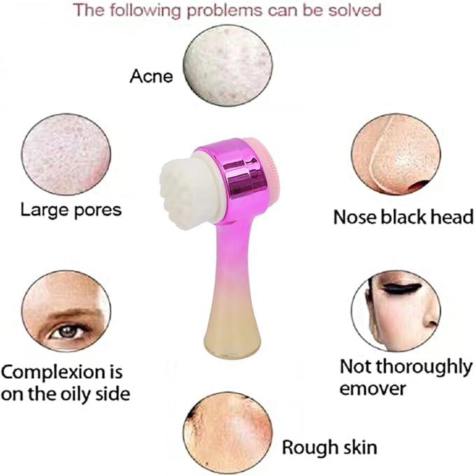 Facial Cleansing Brush 2 in 1Double-Sided Facial Cleaning Brush with Soft Bristles for Deep Pore Exfoliation, Wash Makeup, Massaging (Gold)