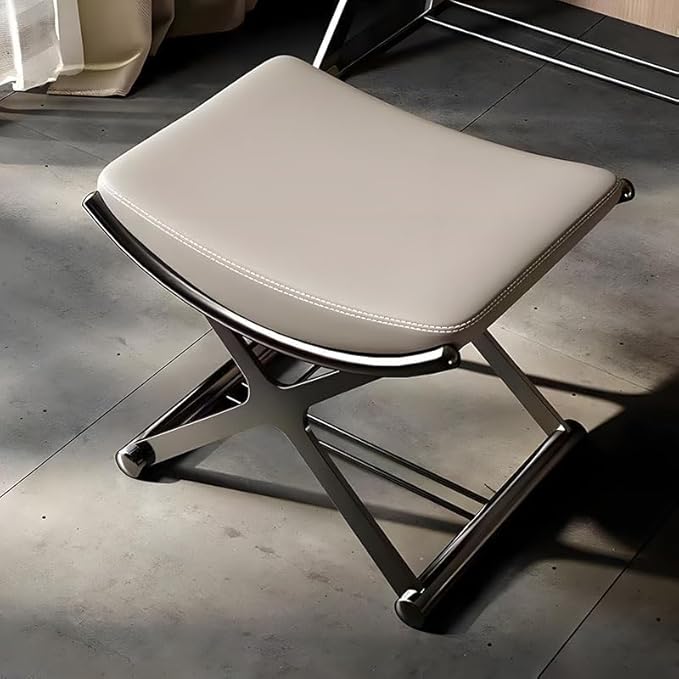 Luxury Modern Vanity Stool with Gold X-Frame Metal Legs, Cream Leather Ottoman Bench Seat for Bathroom, Living Room, Makeup, 17.72 x 14.96 inches (Black)