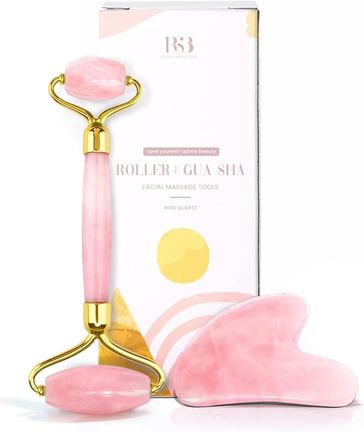 ROSELYNBOUTIQUE Gua Sha Facial Tools & Face Roller Original Face Massager for Puffiness Wrinkless Skin Care Routine - Self Care Gift for Men Women (Pink)