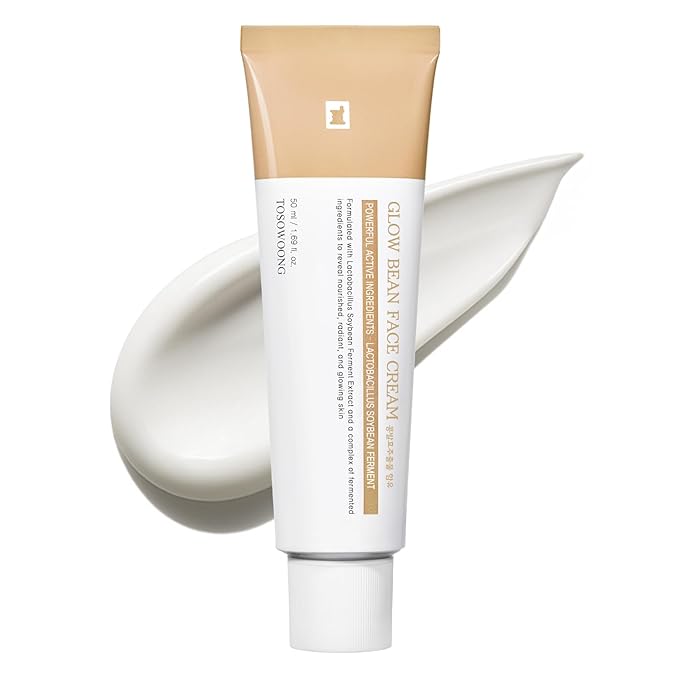 TOSOWOONG Glow Bean Face Cream, 63,844ppm Soybean Ferment Extract, Korean Skincare for Glass Skin, Moisturizer, Relief, Smooth, Nourished Skin, Anti-Aging, Hydrating, K Beauty, 50 ml / 1.69 fl. oz.