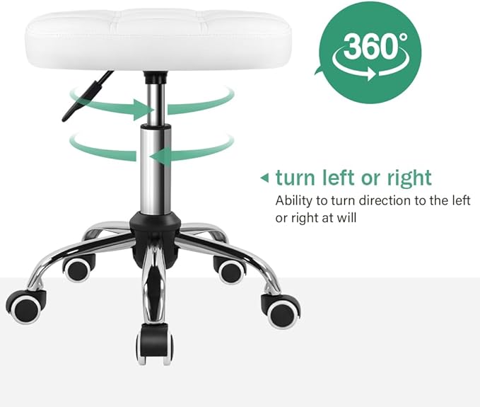 FURWOO Oval Rolling Stool Height Adjustable Massage Chair with Wheels for Spa Salon White