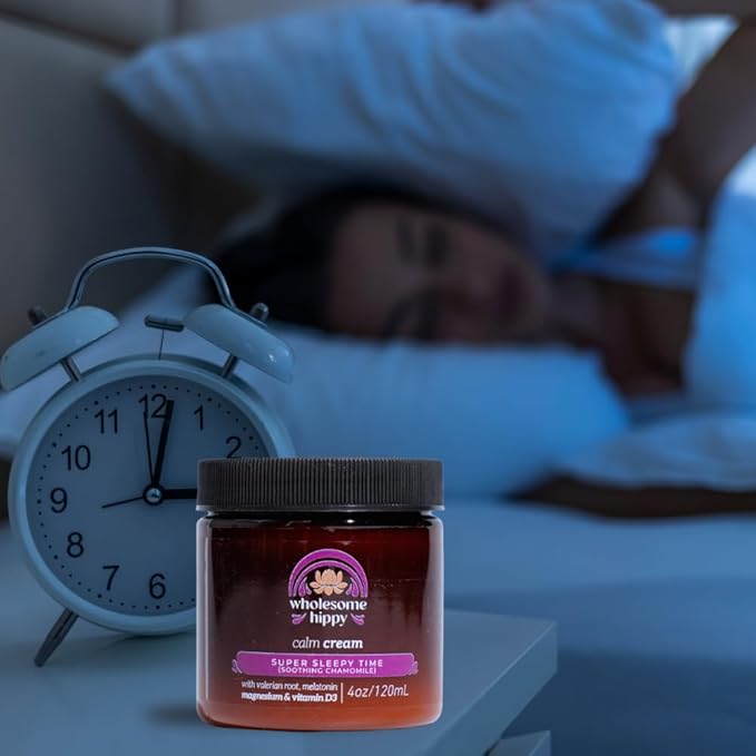 Wholesome Hippy Super Sleepytime Calm Cream – Nighttime Body Butter with Magnesium, Melatonin, Valerian & Chamomile – All Natural Moisturizer for Bedtime Routine – 4oz