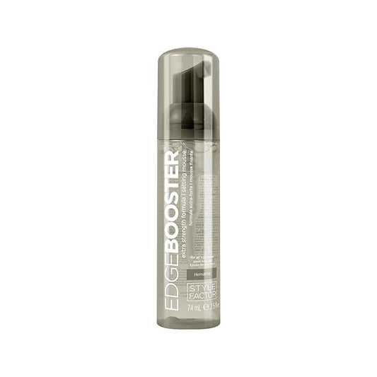 Style Factor EDGE BOOSTER Extra Strength Setting Mousse – Frizz Control, Extra Volume, and Conditioning – 2.5oz Hematite Mousse for Curly Hair