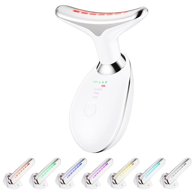 Neck Massager, 7-in-1 Multifunctional Facial Massager, Face Sculpting Tool for Skin Care, At-Home Face Tool with Vibration and Thermal, White