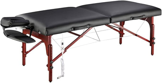 31" Montclair ThermaTopTM Master Massage Portable Massage Table with Memory Foam, Reiki Panels, & Shiatsu Cables(Black& Mahogany) Esthetician Bed- Lash Table