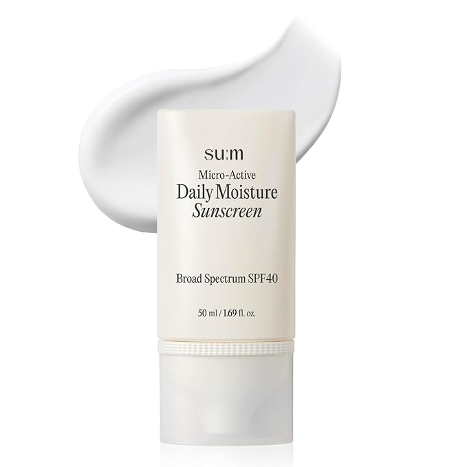 SU:M Micro-Active Daily Moisture Sunscreen (1.69fl oz) - Korean Skincare SPF 40 for UV Protection, Hydration, Soothing Sensitive Skin, No White Cast. With Biopeptide190 & Niacinamide.