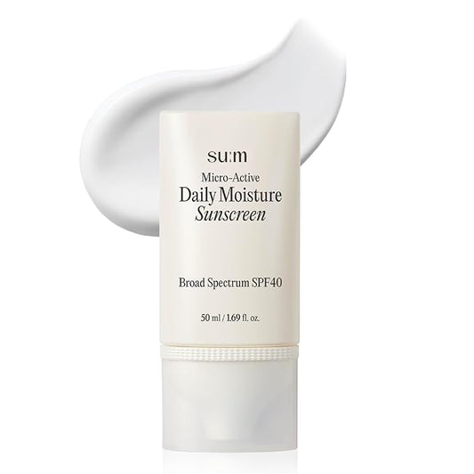 SU:M Micro-Active Daily Moisture Sunscreen (1.69fl oz) - Korean Skincare SPF 40 for UV Protection, Hydration, Soothing Sensitive Skin, No White Cast. With Biopeptide190 & Niacinamide.