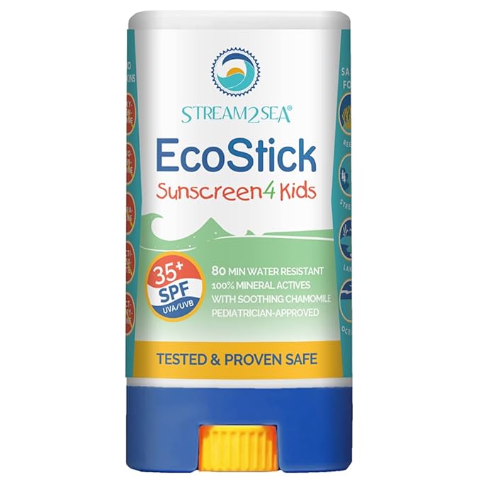 STREAM2SEA EcoStick SPF 35 Mineral Sunscreen Stick, Sweat Water Resistant Sunblock, USDA Approved Biodegradable Paraben Free Reef Safe Sunscreen Protection Against UVA UVB (EcoStick Kids) - 0.5 oz