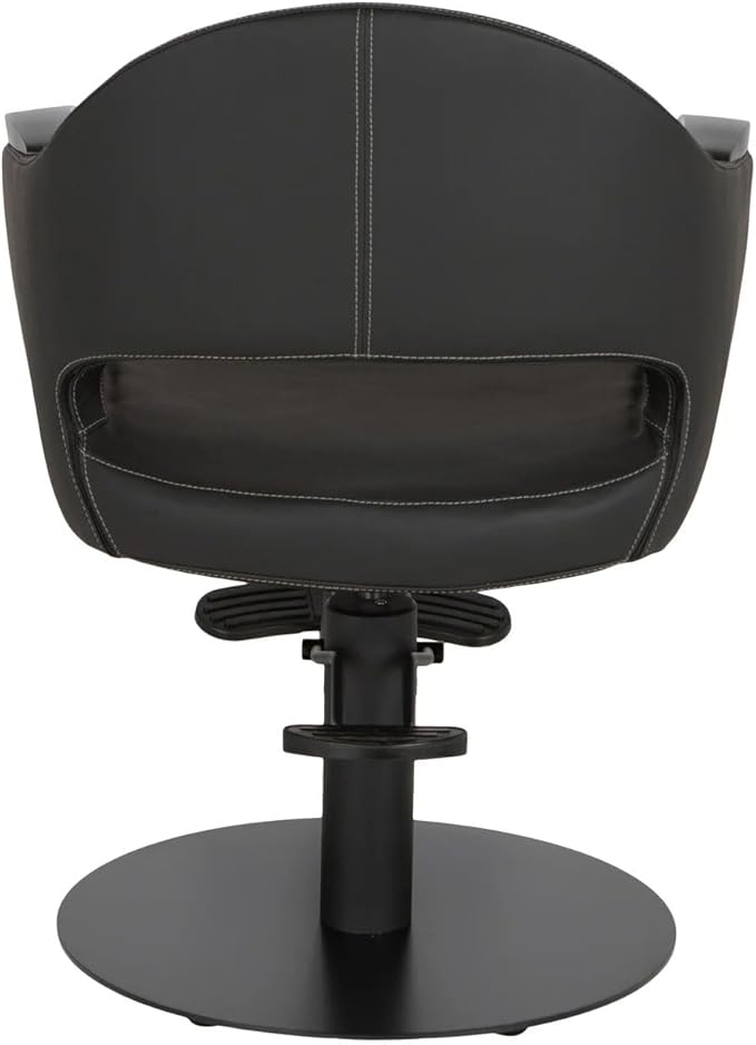 Buy-Rite Luna Noir Styling Chair – Professional Salon & Barber Chair with Mid-Century Design, Stitch Pattern, Black Metal Arms, Hydraulic Base, Easy-Clean Vinyl, YLG-356-BLK (Black Flat Round Base).