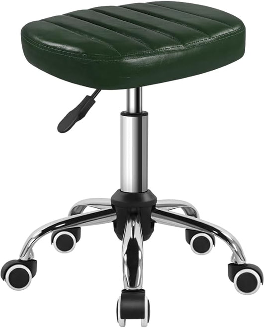 Minimalist Square Swivel Stool with Wheel for Work SPA Shop Massage Height-Adjustable and Cost-Effective Rolling Stool Chair (Green)