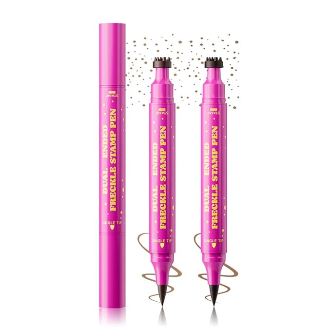 2PCS Freckle Stamp with Eyeliner Pen,Natural Lifelike Freckle Makeup Pen Magic Freckle Color,Waterproof Longlasting Fake Freckles Stain Marker Pencil Face Decoration for Sunkissed Makeup,Vegan