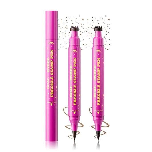 2PCS Freckle Stamp with Eyeliner Pen,Natural Lifelike Freckle Makeup Pen Magic Freckle Color,Waterproof Longlasting Fake Freckles Stain Marker Pencil Face Decoration for Sunkissed Makeup,Vegan